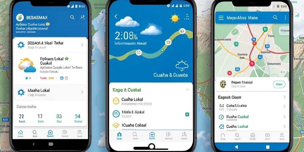 Screenshot antarmuka BEBASMAX menampilkan fitur cuaca lokal yang informatif.