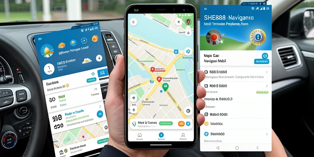 Antarmuka aplikasi SHE888 dengan fitur navigasi mobil yang intuitif.