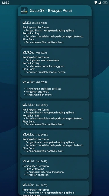 Riwayat Versi gacor88 untuk Pengguna Android